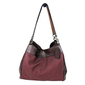 Coach Lexy Maroon Leather Canvas Jacquard Shoulder Bag F57540 Large Multi Pocket